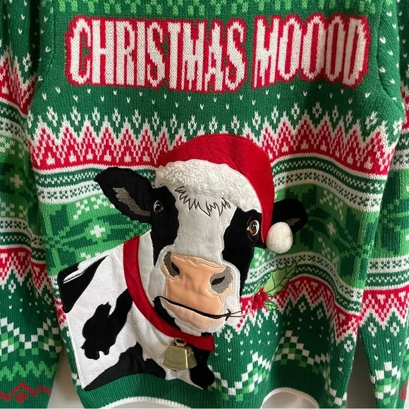 Christmas Moood Cow Sweater Working Bell Women’s Small Crazy Tacky Wacky Fun - Picture 2 of 8